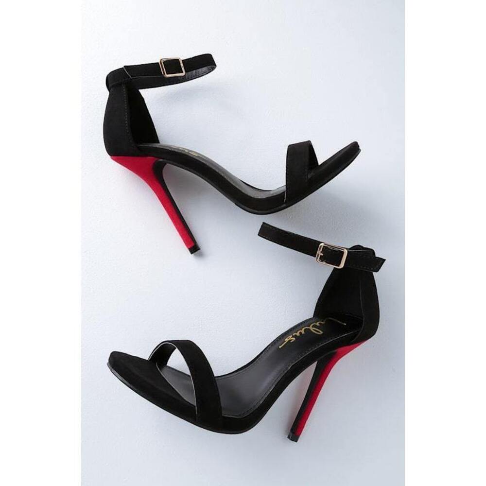 Lulus Elsi Color Block Black And Red Suede Single Strap Heels - Size 7.5